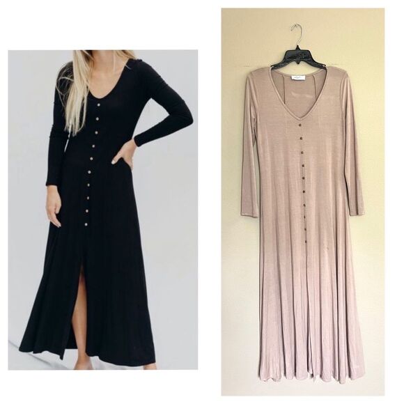 Carly Jean Los Angeles Corey Taupe Maxi Dress - Picture 1 of 11